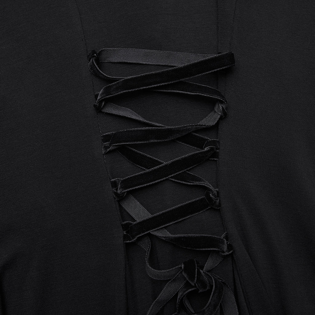 WQ-902LQF Edgy Black Gothic Dress with Hood and Mesh Details