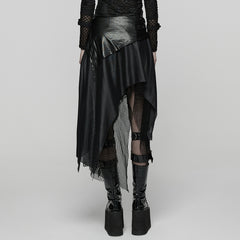 WQ-903BQF Edgy Asymmetric Black Punk Skirt with Mesh and Faux Leather
