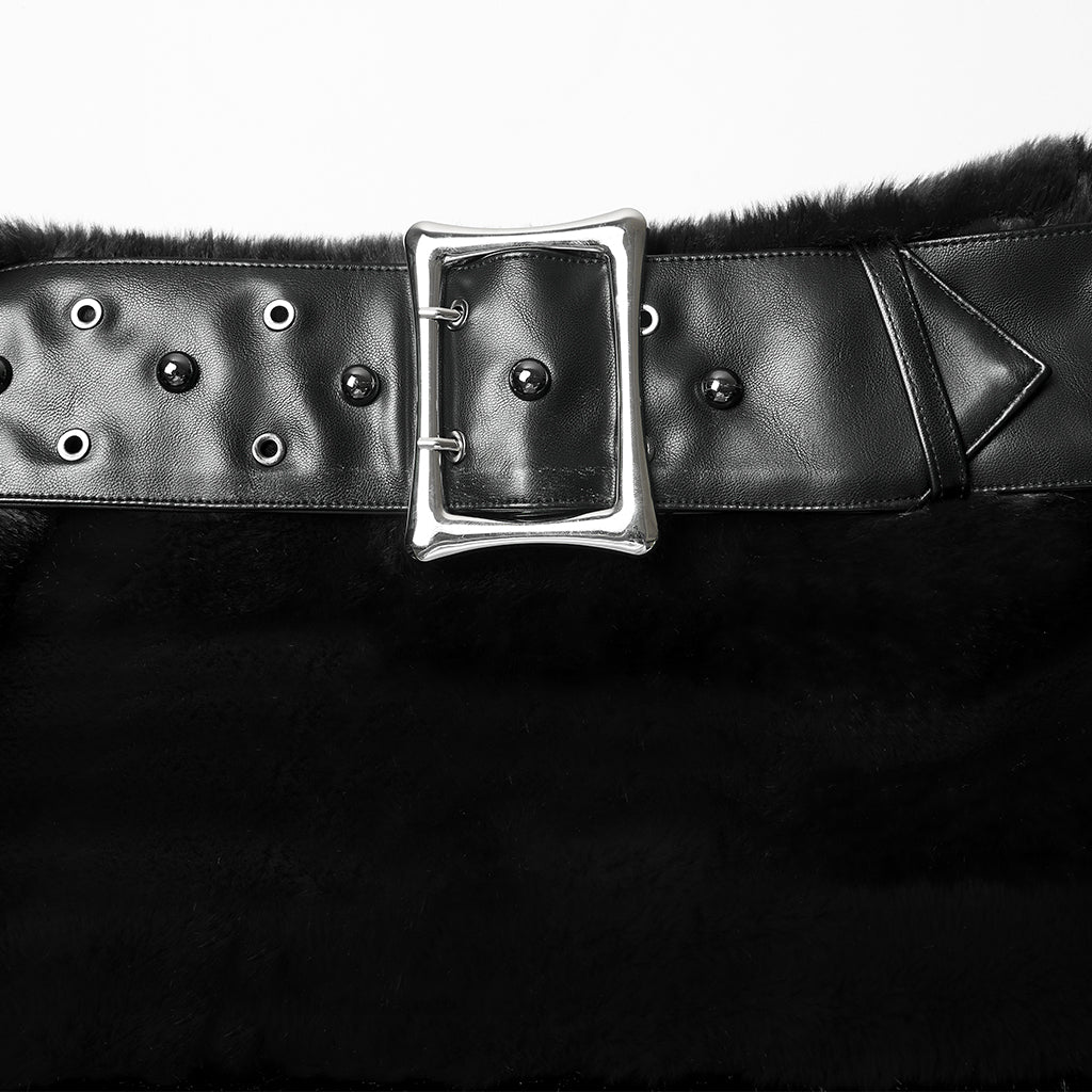 WQ-907BQF Gothic Velvet Faux Fur Belted Punk Skirt