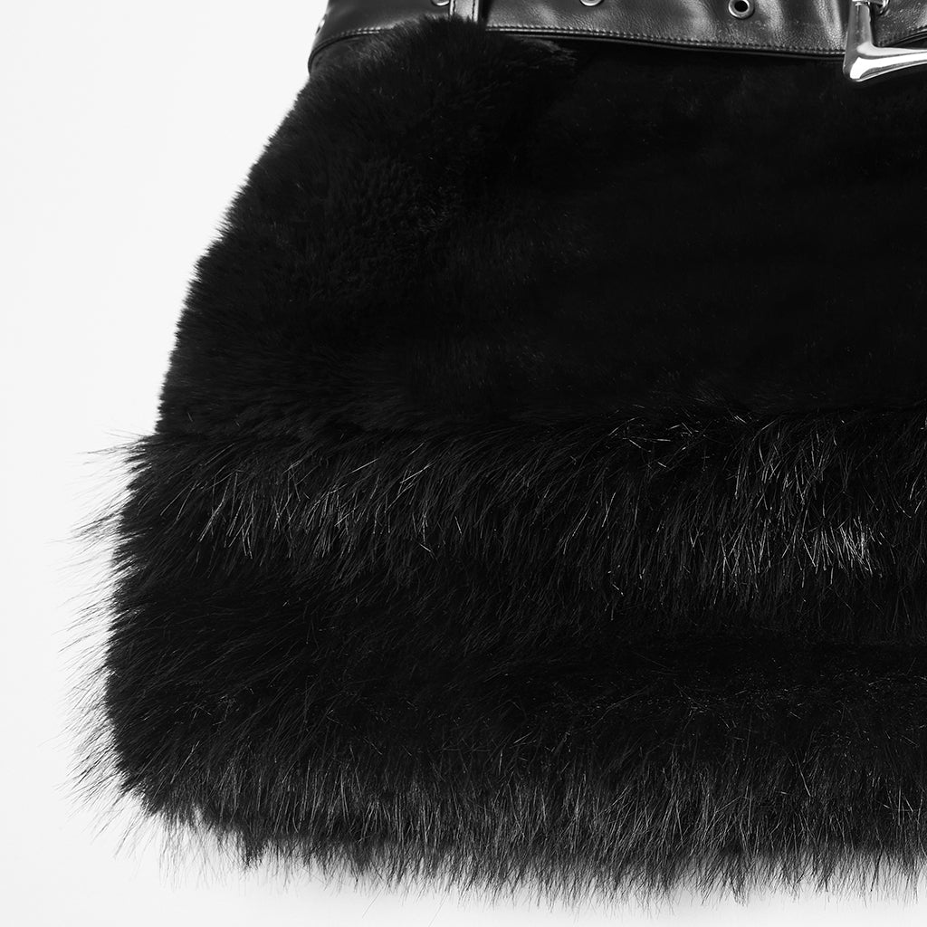 WQ-907BQF Gothic Velvet Faux Fur Belted Punk Skirt