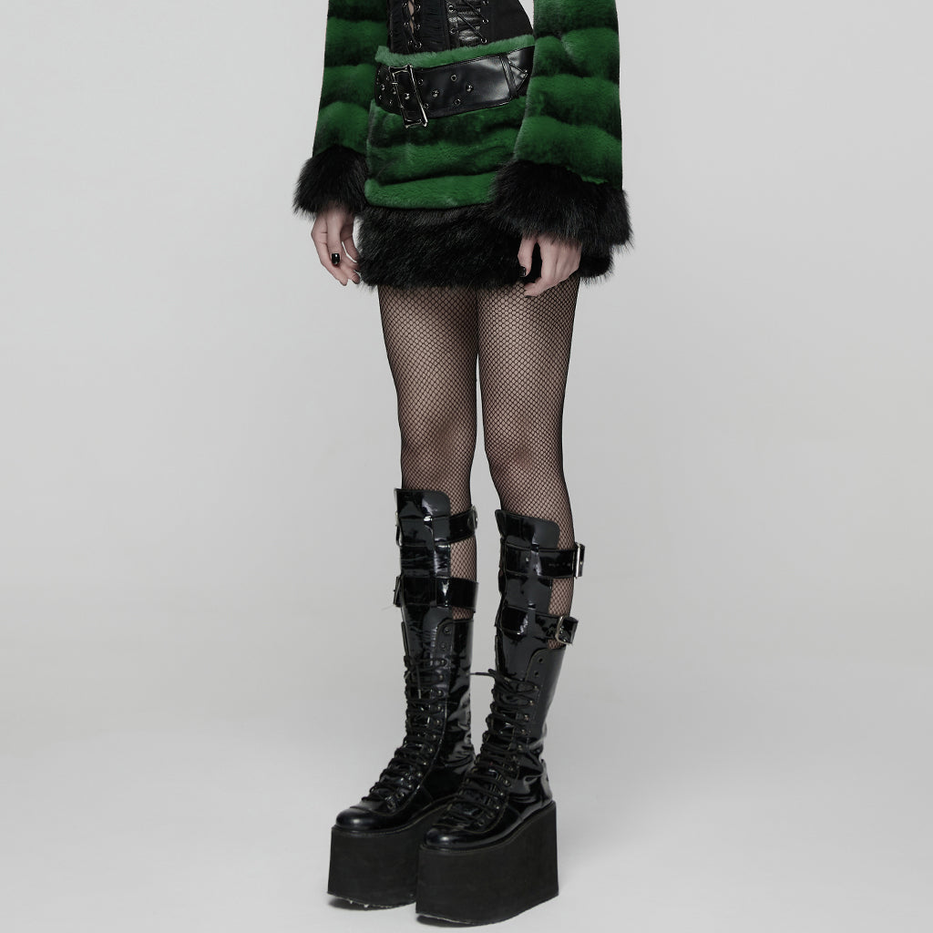 WQ-907BQF Gothic Velvet Faux Fur Belted Punk Skirt