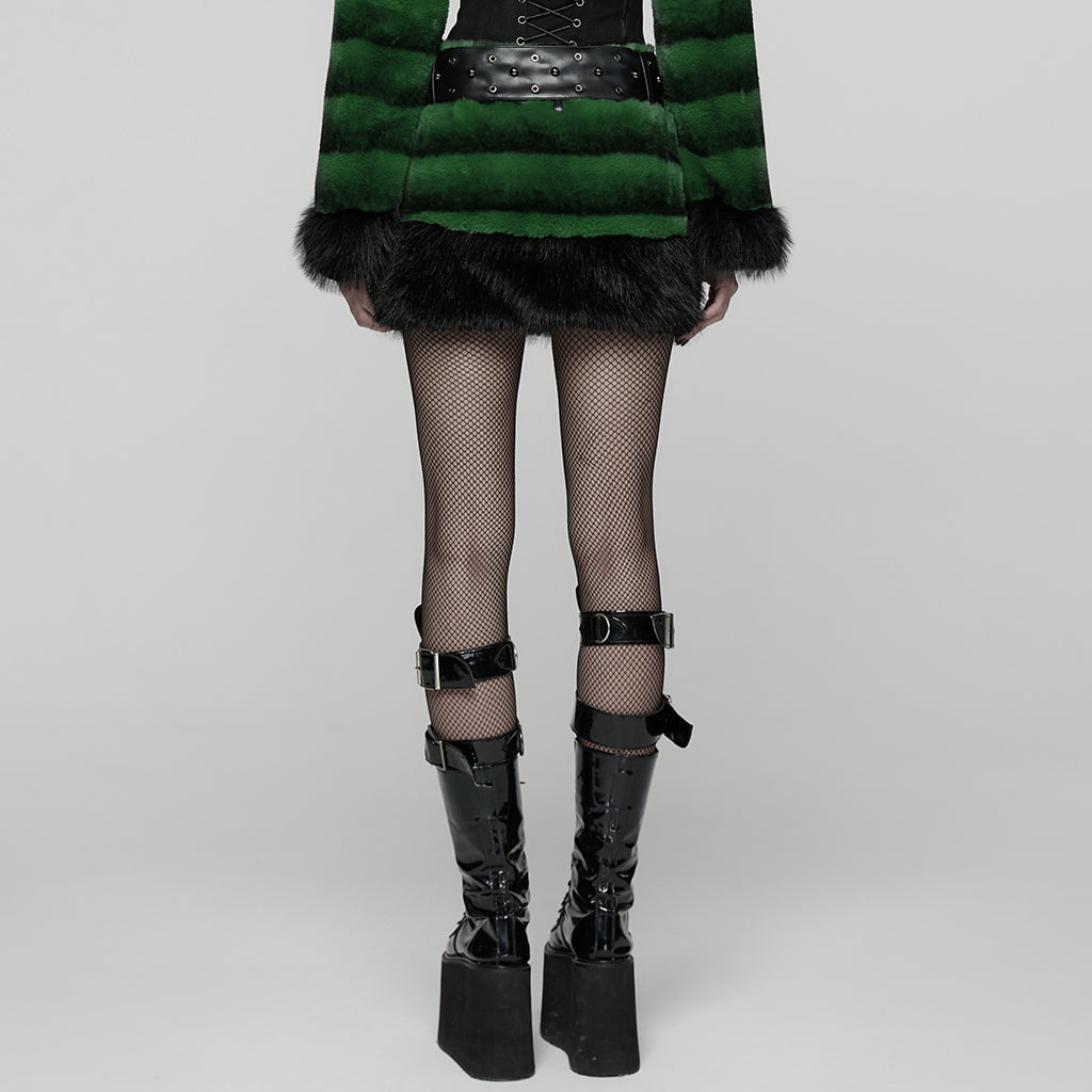 WQ-907BQF Gothic Velvet Faux Fur Belted Punk Skirt