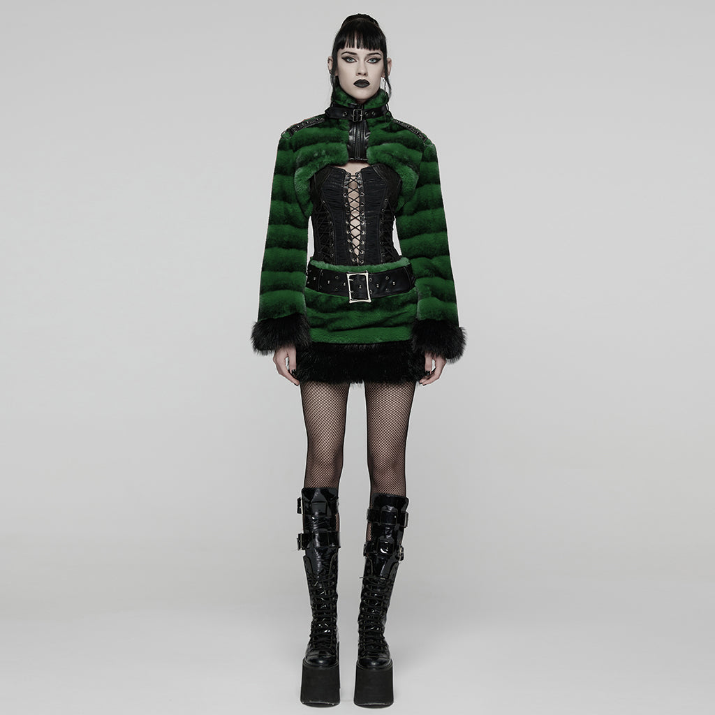 WQ-907BQF Gothic Velvet Faux Fur Belted Punk Skirt