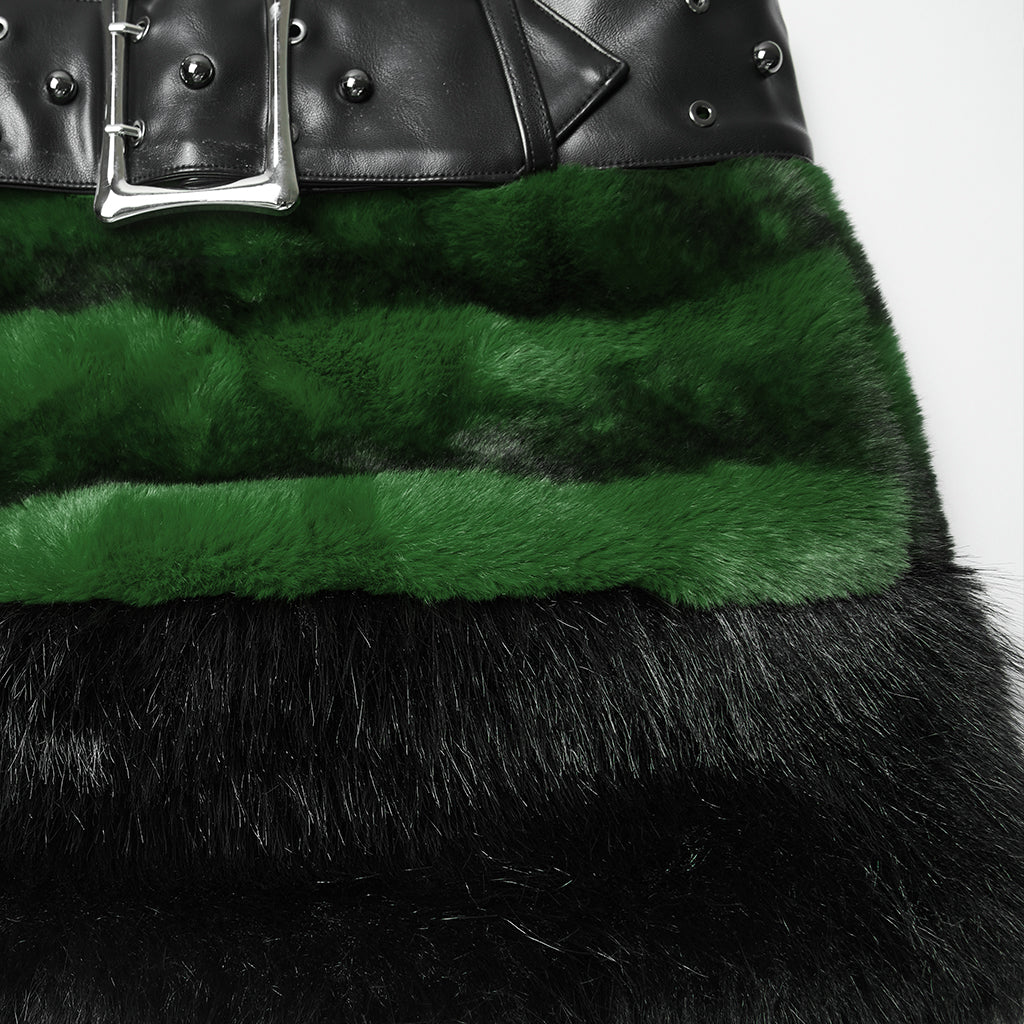 WQ-907BQF Gothic Velvet Faux Fur Belted Punk Skirt