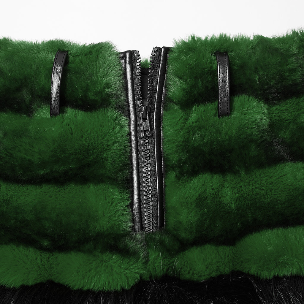 WQ-907BQF Gothic Velvet Faux Fur Belted Punk Skirt