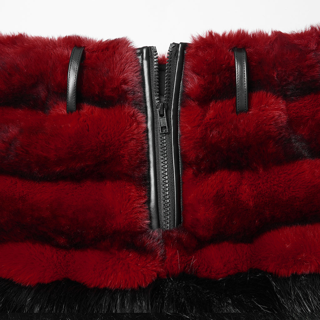 WQ-907BQF Gothic Velvet Faux Fur Belted Punk Skirt