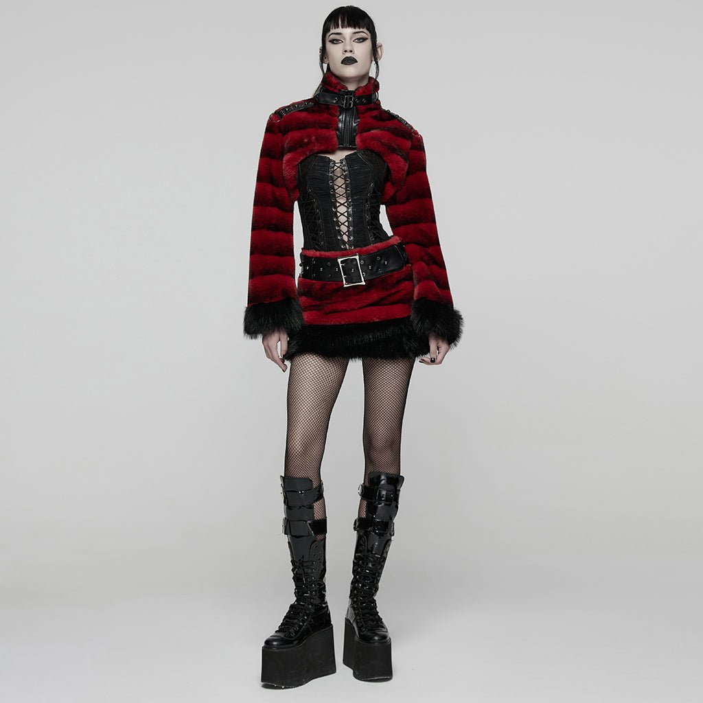 WQ-907BQF Gothic Velvet Faux Fur Belted Punk Skirt