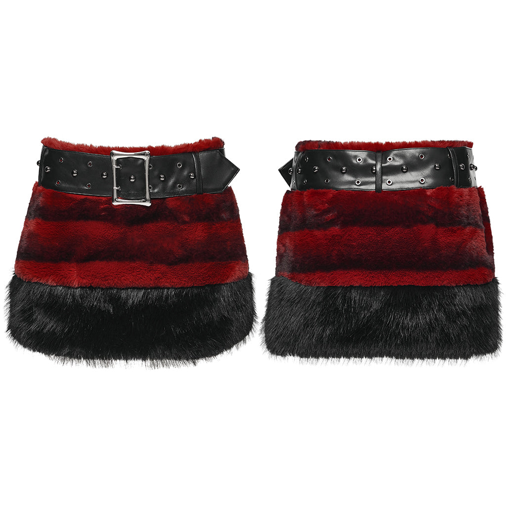 WQ-907BQF Gothic Velvet Faux Fur Belted Punk Skirt