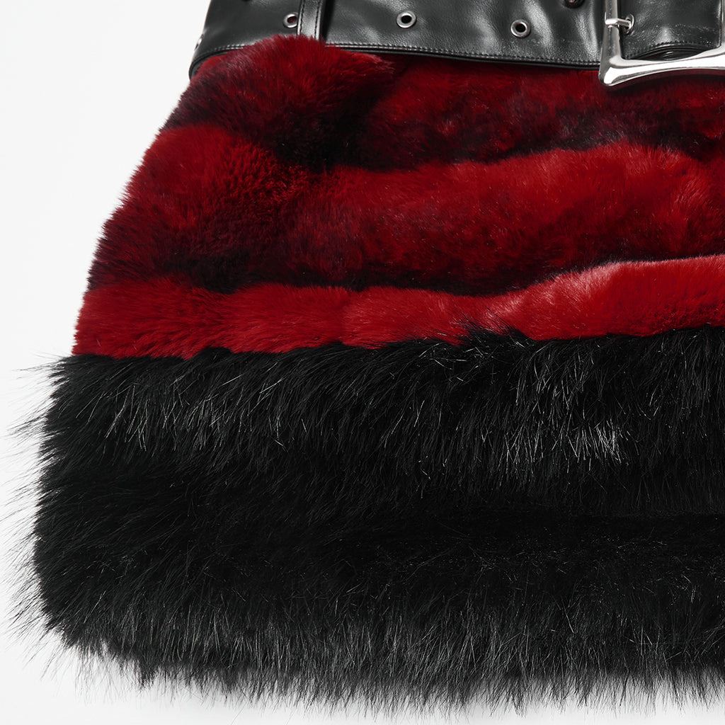 WQ-907BQF Gothic Velvet Faux Fur Belted Punk Skirt