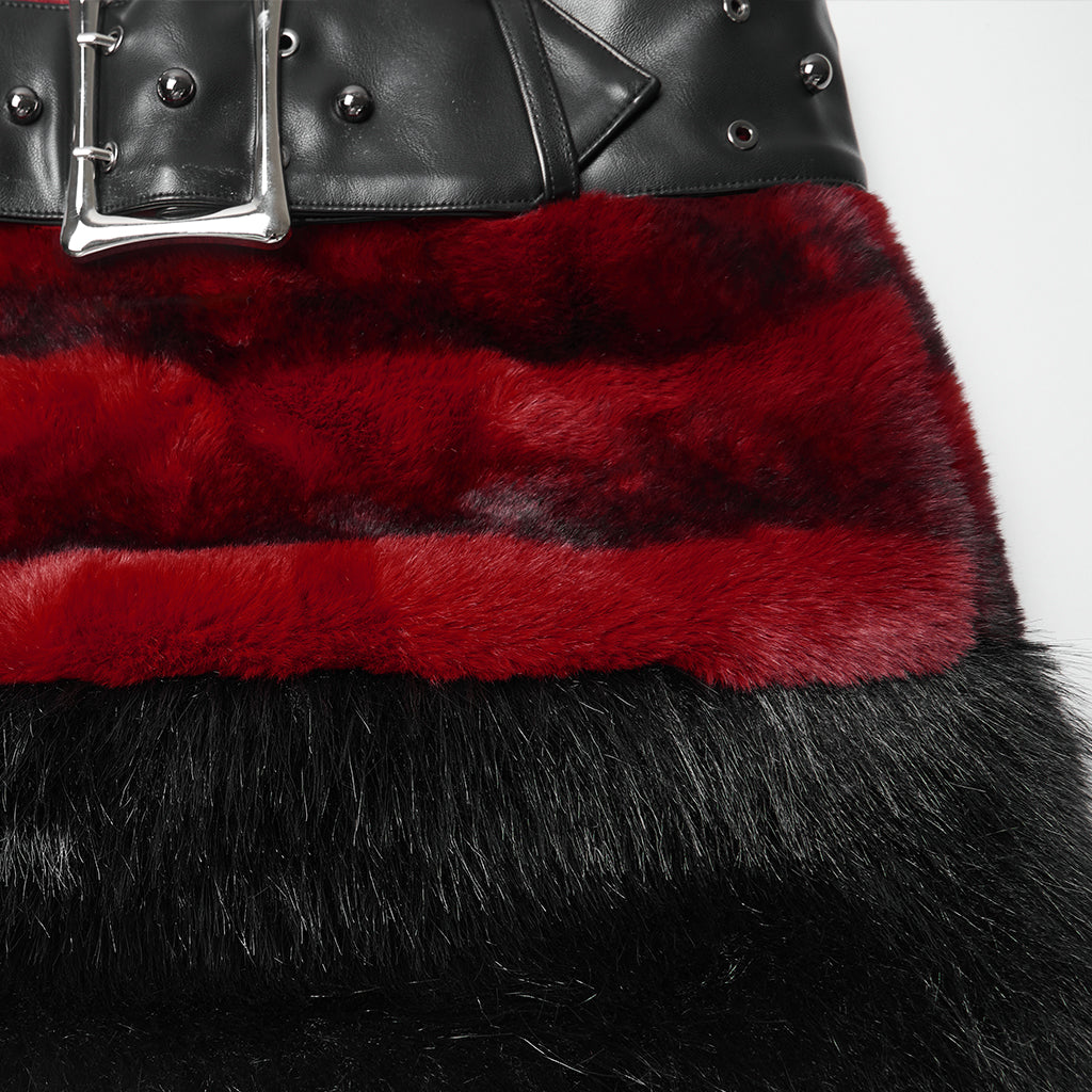 WQ-907BQF Gothic Velvet Faux Fur Belted Punk Skirt