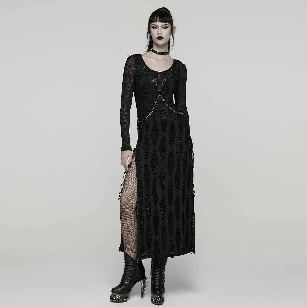 WQ-910LQF Dark Wave Gothic Punk Dresses with Chains and Cut-Out Design