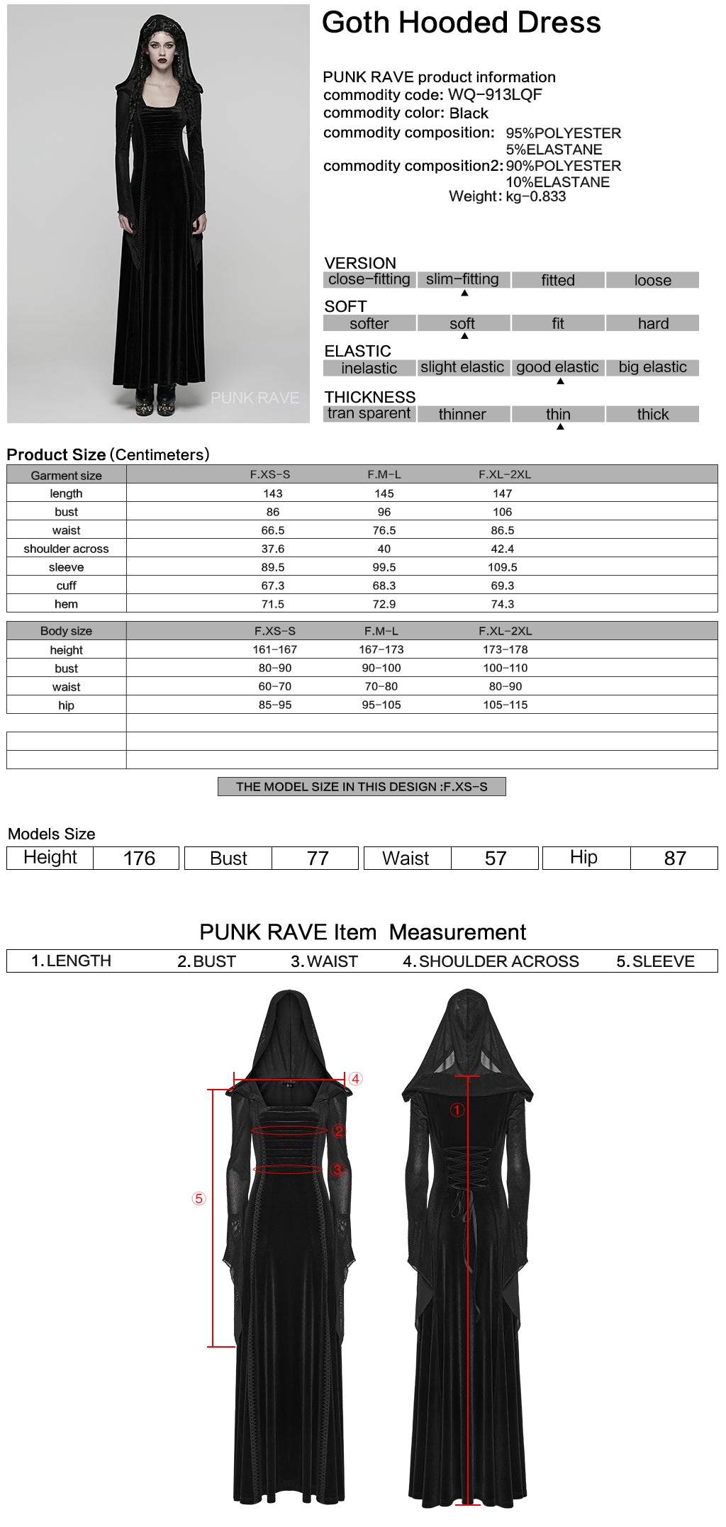 WQ-913LQF Elegant Velvet Hooded Gothic Dress Floor-Length Black Gown