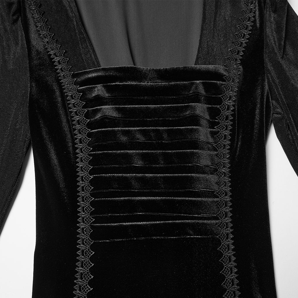 WQ-913LQF Elegant Velvet Hooded Gothic Dress Floor-Length Black Gown