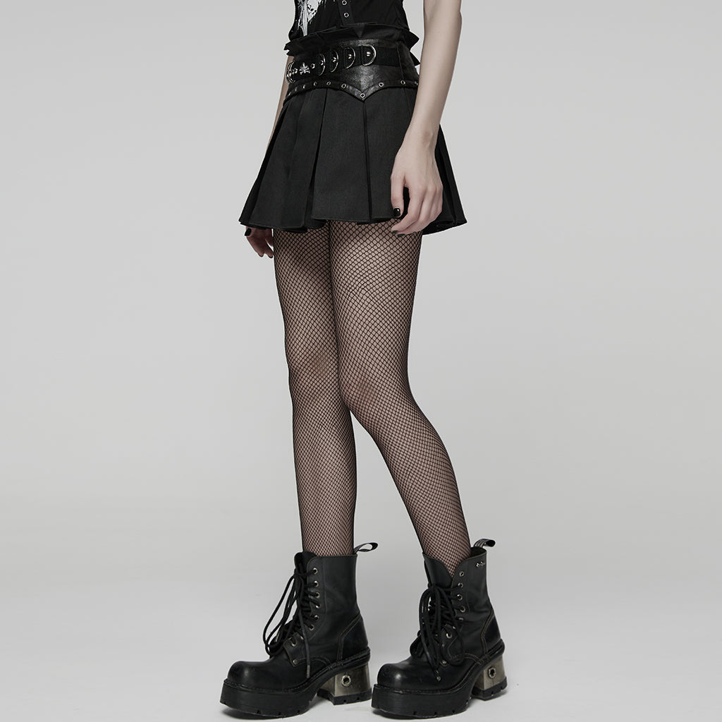 WQ-914BQF Edgy Pleated Punk Skirt with Bold Belt Design