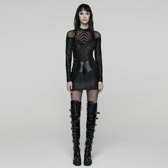 WQ-915LQF Gothic Mesh Panel Black Lace Punk Dress