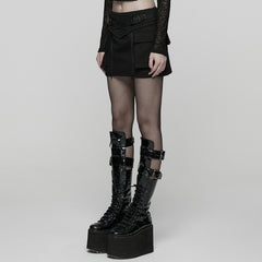 WQ-918BQF Edgy Black Punk Skirt with Zipper and Pocket Details