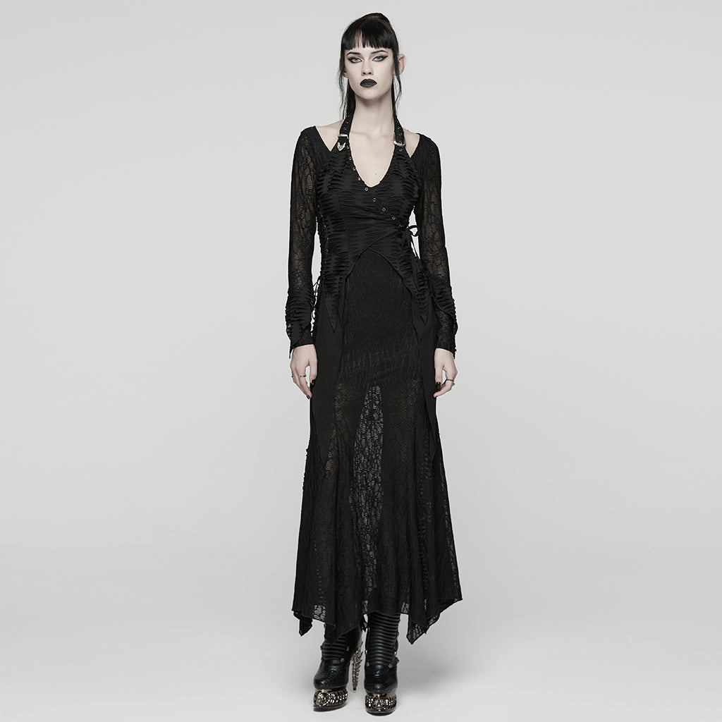 WQ-919LQF Elegant Black Lace Long Sleeve Gothic Dress