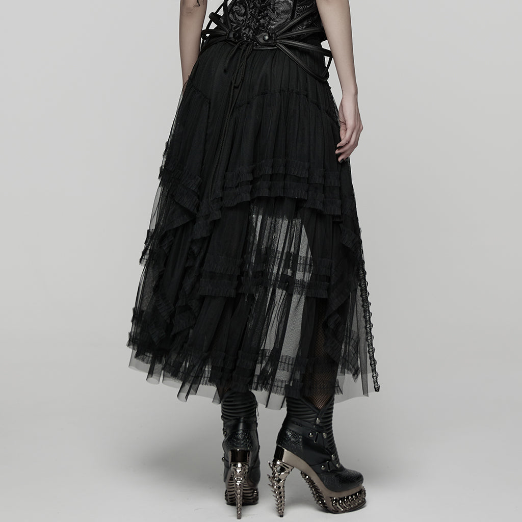 WQ-927BQF Elegant Gothic Skirt Lace Layered High-Low Hem Design