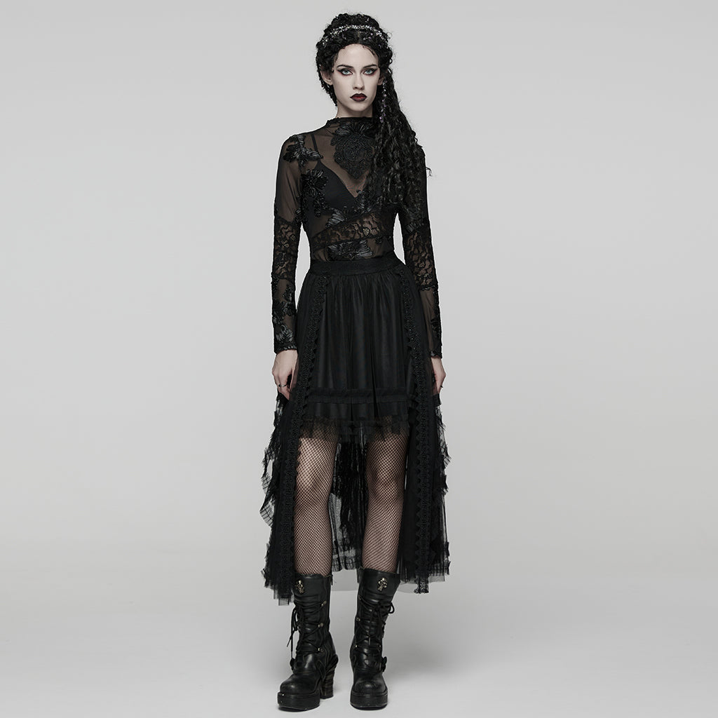 WQ-927BQF Elegant Gothic Skirt Lace Layered High-Low Hem Design
