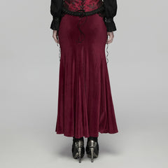 WQ-929BQF Elegant Velvet Gothic Skirt with Lace Overlay Detail