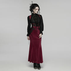 WQ-929BQF Elegant Velvet Gothic Skirt with Lace Overlay Detail