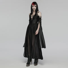 WQ-932LQF Gothic Dress Black Lace-Up Cold Shoulder Long Cape Gown