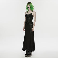 WQ-933LQF Gothic Dress Lace-Up Corset Spaghetti Straps Long Black Mesh Skirt