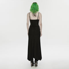 WQ-933LQF Gothic Dress Lace-Up Corset Spaghetti Straps Long Black Mesh Skirt
