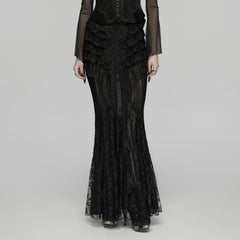 WQ-938BQF Gothic Dress Sheer Lace Long Sleeve Victorian Ruffle Skirt