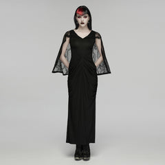 WQ-940LQF Gothic Dress Black Lace Hooded Long Evening Gown