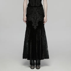 WQ-942BQF Gothic Skirt Elegant Embroidered Lace Long Velvet Panel Design