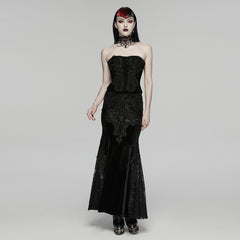 WQ-942BQF Gothic Skirt Elegant Embroidered Lace Long Velvet Panel Design