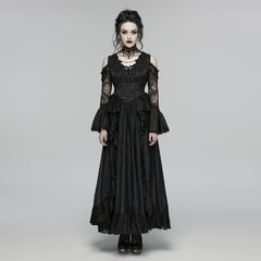 WQ-944LQF Gothic Dress Victorian Lace Cold Shoulder Long Maxi Gown