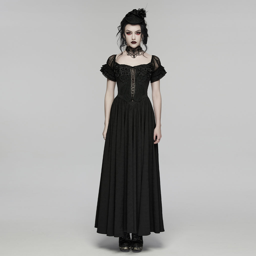 WQ-949LQF Elegant Victorian Gothic Dress with Lace Accent Detailing