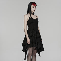 WQ-950LQF Gothic Dress Black Lace Asymmetrical Hem Spaghetti Strap Style