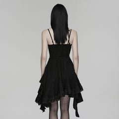 WQ-950LQF Gothic Dress Black Lace Asymmetrical Hem Spaghetti Strap Style
