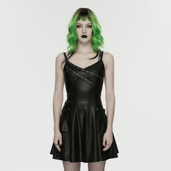 WQ-956LQF Gothic Strap Studded Leather Punk Dress Dark Aesthetic