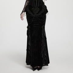 WQ-989BQF Victorian Lace Velvet Gothic Skirt with Chain and Ruffle Details