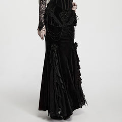 WQ-989BQF Victorian Lace Velvet Gothic Skirt with Chain and Ruffle Details