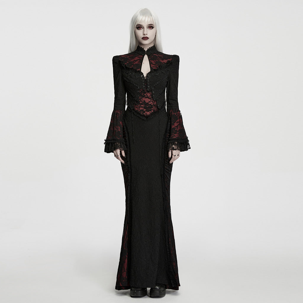 WQ-991LQF Gothic Dress Long Lace Keyhole Flared Sleeves Vintage Style