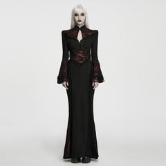 WQ-991LQF Gothic Dress Long Lace Keyhole Flared Sleeves Vintage Style