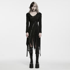 WQ-994LQF Gothic Asymmetrical Lace Up Long Sleeve Punk Dresses