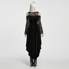 WQ-996LQF Elegant Gothic Dress with Lace Sleeves Velvet Asymmetrical Hem