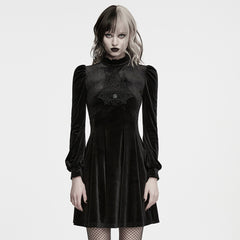 WQ-998LQF Elegant Velvet Long Sleeve Gothic Dress with Embroidered Details