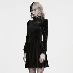WQ-998LQF Elegant Velvet Long Sleeve Gothic Dress with Embroidered Details