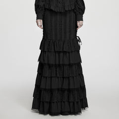 WQ-999BQF Black Gothic Skirt with Layered Ruffles and Lace Trim