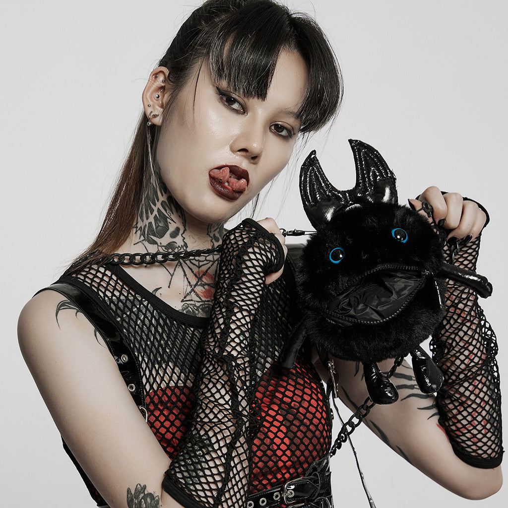 WS-518BBF Gothic Devil Plush Bag with Chain Punk Accessories?-??Punk Rave Clothing