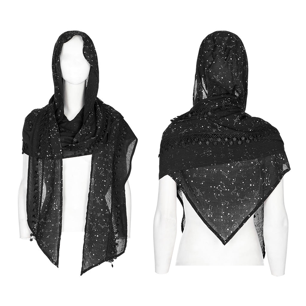 WS-534WJF Gothic Starry Hooded Punk Scarf Mysterious Constellation Wrap