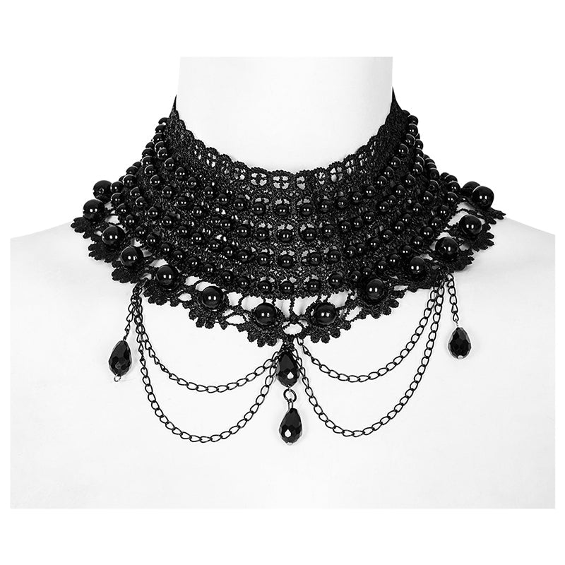 WS-536LHF Gothic gorgeous black pearly choker