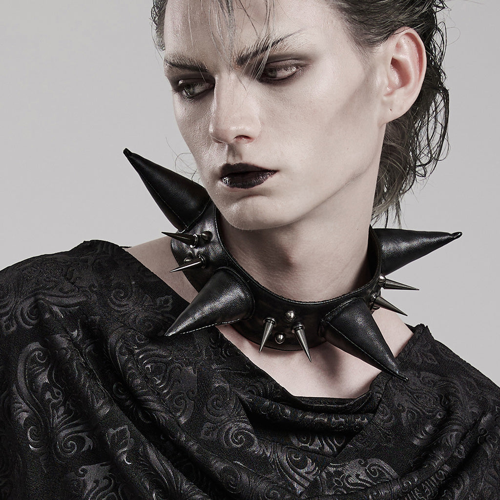 WS-583LHM Spiked Leather Choker Punk Accessories Neckwear Bold Statement Piece?-??Punk Rave Clothing